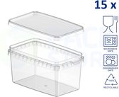 15 x contenants en plastique avec couvercles - 1100 ml - contenants alimentaires - contenants de préparation de repas - rectangulaires - transparents - adaptés au congélateur, au micro-ondes et au lave-vaisselle - producteur néerlandais