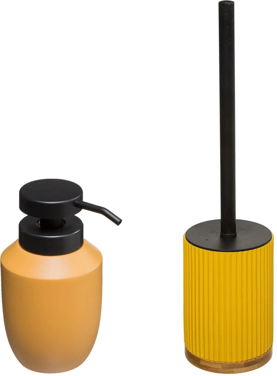 5Five Toiletborstel mosterdgeel 40 cm met zeeppompje 320 ml polyresin