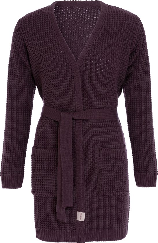 Knit Factory Robin Knitted Cardigan Femme - Aubergine - 36/38 - Avec poches latérales et ceinture