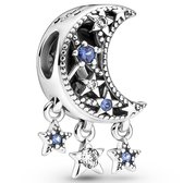 Charme pour Bracelet Pandora | Croissant | Étoiles | Charme suspendu Charm | Argent véritable | 925 | Zircone claire | Zircone bleue | Bracelet Perle | cadeau de Noël | Cadeau de Sinterklaas