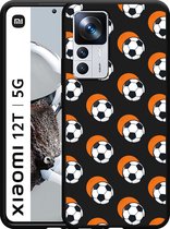 Xiaomi 12T / 12T Pro Hoesje Zwart Soccer Ball Orange Shadow - Designed by Cazy