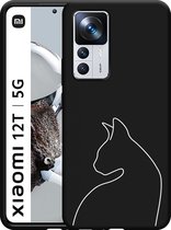 Xiaomi 12T / 12T Pro Hoesje Zwart Kattencontour II - Designed by Cazy