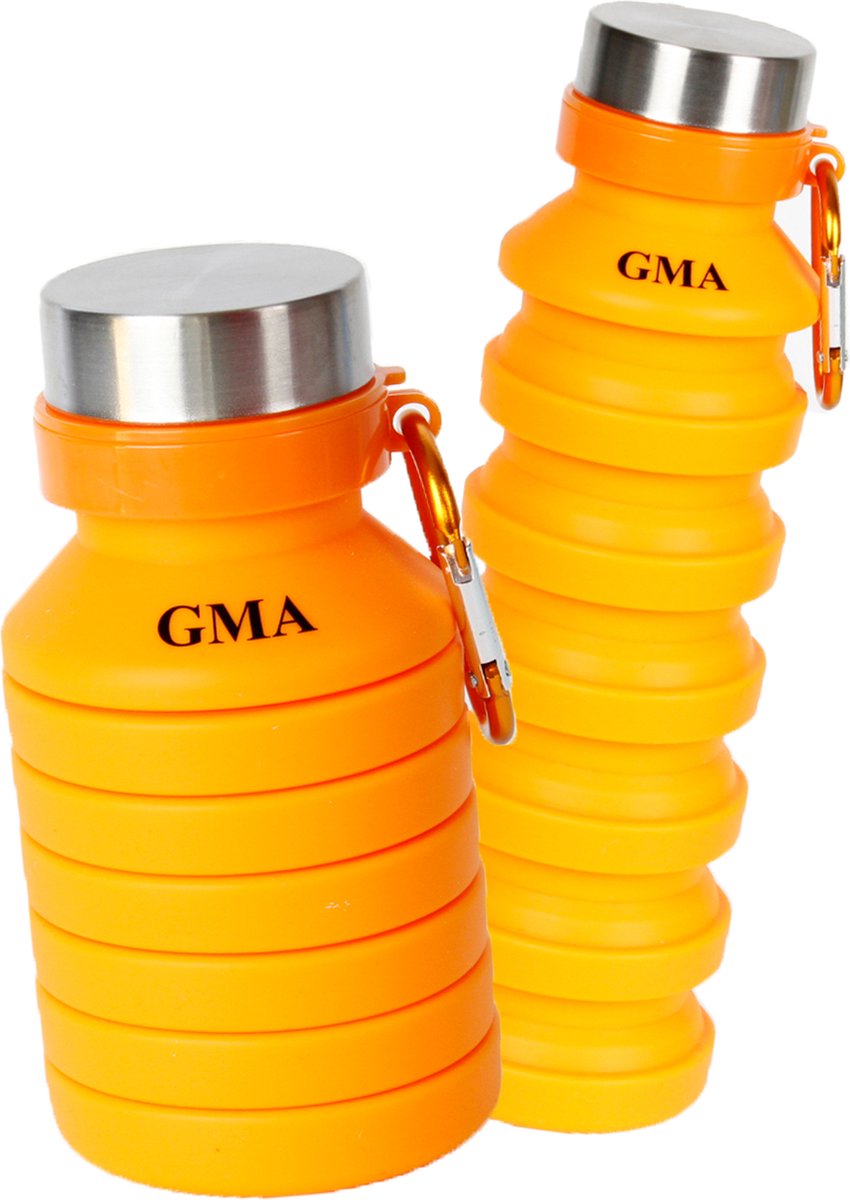Opvouwbare Waterfles met RVS Draaidop voor Kinderen & Volwassenen - 550ml - Lekvrije Drinkfles – Vaatwasserbestendig – BPA vrij- Oranje