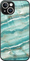 Casimoda® hoesje - Geschikt voor iPhone 14 - Marmer Azuurblauw - Luxe Hard Case Zwart - Backcover telefoonhoesje - Blauw