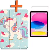 Hoes Geschikt voor iPad 2022 Hoes Tri-fold Tablet Hoesje Case Met Screenprotector - Hoesje Geschikt voor iPad 10 Hoesje Hardcover Bookcase - Eenhoorn