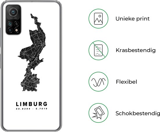 Xiaomi Mi 10T 5G - Limbourg - Pays- Nederland - Carte routière - Coque en Siliconen