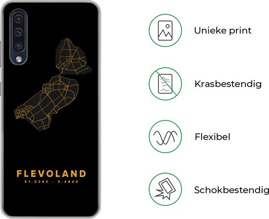 Coque Samsung Galaxy A30s - Flevoland - Carte - Pays- Nederland - Or - Coque de téléphone en Siliconen