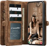 CaseMe Bookcase hoesje geschikt voor Samsung Galaxy S21 FE - Effen Bruin - Leer - Portemonnee met 11 Vakjes voor Pasjes en Ritsvak