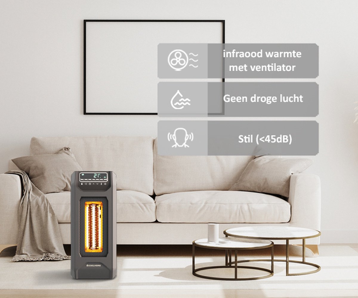 CoolHome IH22 Infrarood Kachel - Elektrische kachel met afstandsbediening - Heater 1500W - tot 20m2 -Zwart – foto 7