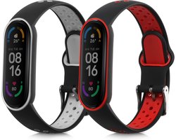 kwmobile 2x horlogebandjes geschikt voor Xiaomi Mi Smart Band 6 / Mi Band 6 / Band 5 bandje - Smartwatch bandjes van TPU - Activity tracker horloge band in zwart / grijs / zwart / rood