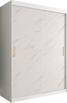InspireMe - Kledingkast met 2 schuifdeuren, Modern-stijl, Een kledingkast met planken (BxHxD): 150x200x62 - MARMORO T 150 Wit Marmer