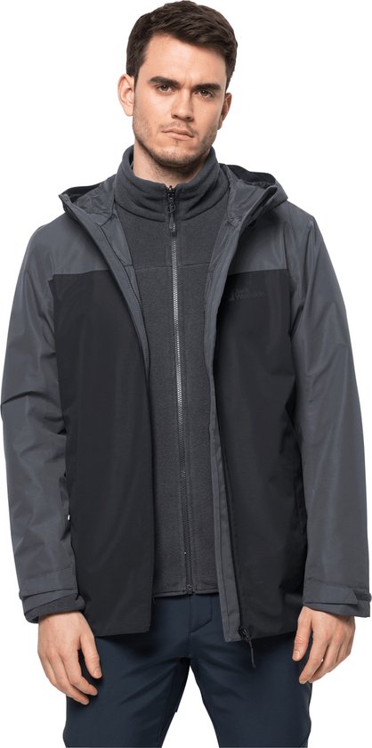 SUKUTU Waterdichte outdoorjas voor heren, lichtgewicht regenjas, ademend, winddicht, shell-jas voor reizen, wandeljas, Donkergrijs, S