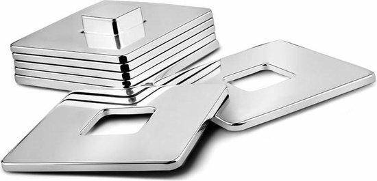 Onderzetters vierkant - set van 6 met houder - RVS zilverkleurig - 10 x 10  x 3.5 cm | bol.com