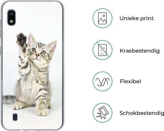 Telefoonhoesje Geschikt voor Samsung Galaxy A10 hoesje - Kitten - Poot - Wit - Meisjes - Kinderen - Jongens - Kind - Siliconen Telefoonhoesje Telefoonhoesje