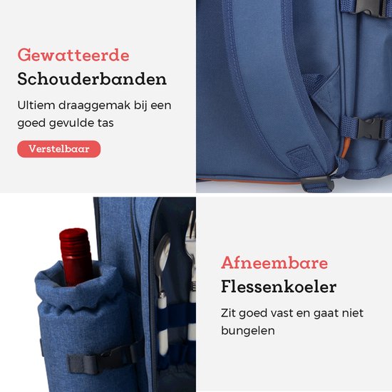 Sunflora Picknickrugzak voor 4 personen, set met waterdichte tas, geïsoleerd, voor familie, camping, marineblauw