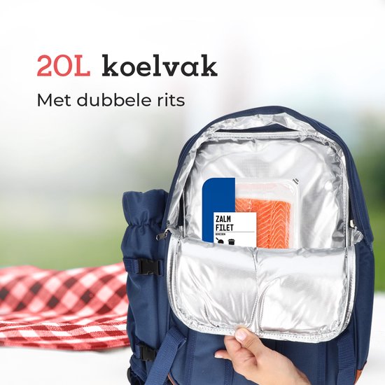 Picknicktas - 4 personen - Koelrugzak - Koeltas - afneembare Fleskoeler - Degelijk Functioneel en Stoer !
