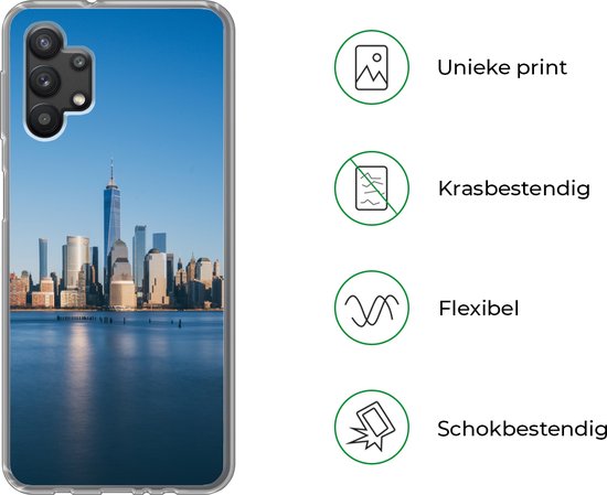 Telefoonhoesje Geschikt voor Samsung Galaxy A32 5G hoesje - New York - Skyline - Blauw - Siliconen Telefoonhoesje Telefoonhoesje