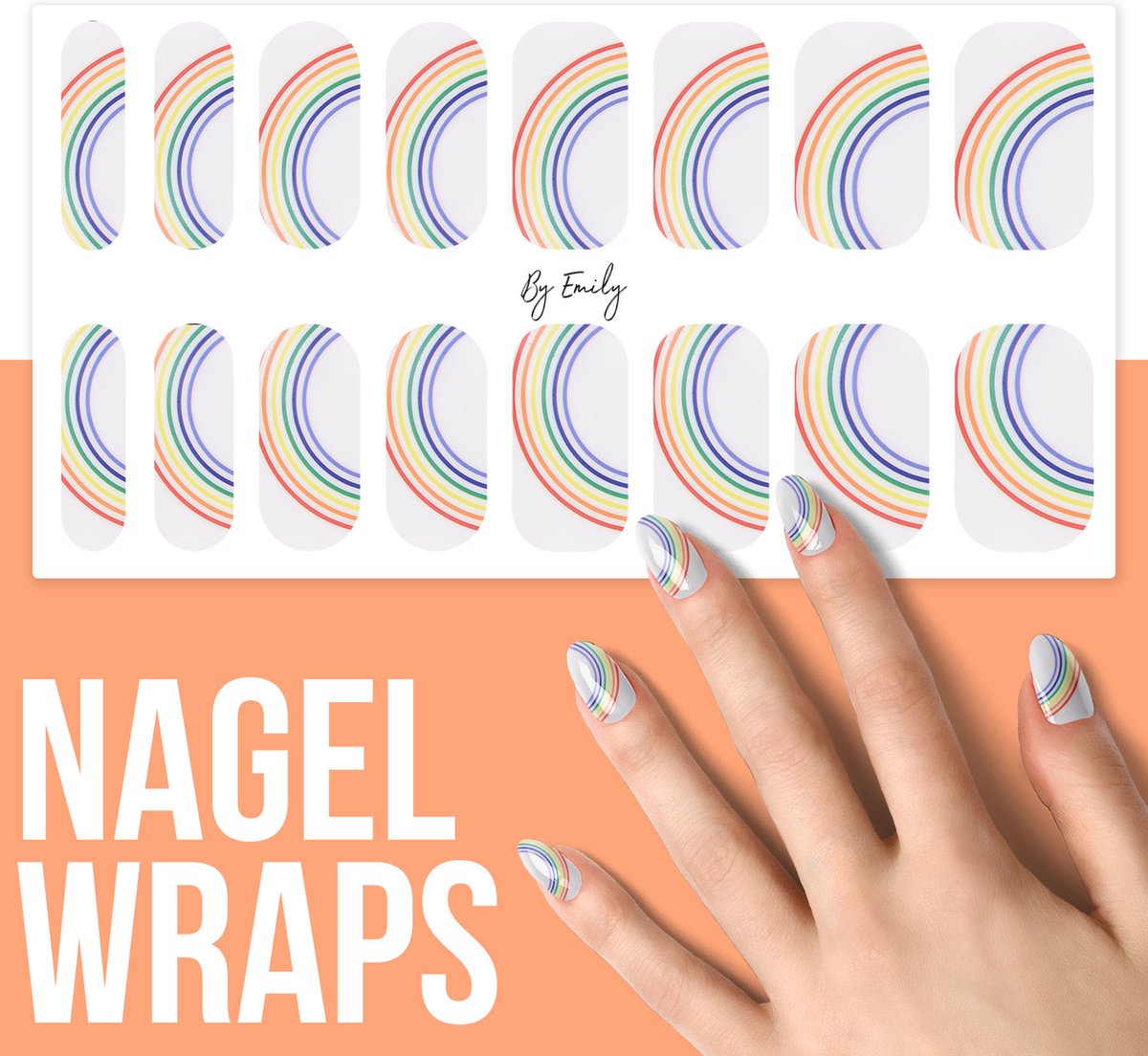 By Emily Nagel wrap Rainbow Cloud Moederdag cadeaus 16 stickers Nail wrap Nail art Trendy Design Nagellakvrij Eenvoudig Nagel wrap Nagel stickers Folie Zelfklevend Sjablonen