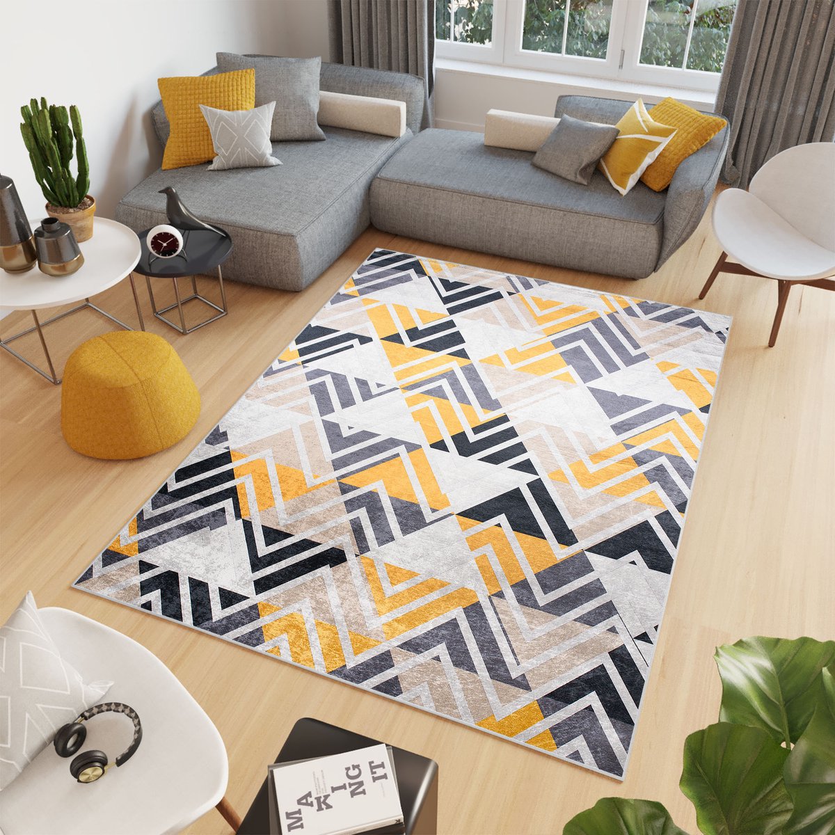 Tapiso Toscana Vloerkleed Geel Veelkleurig Zigzag Tapijt Maat- 160x230