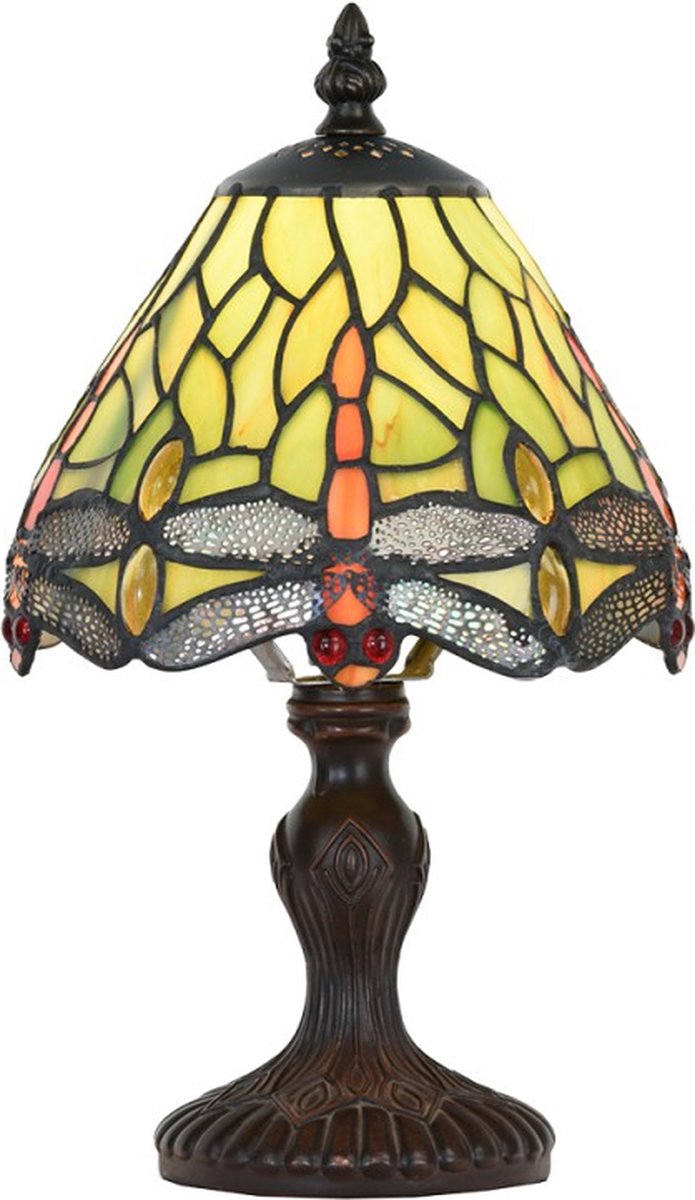 Tiffany Tafellamp Ø 18x30 cm Groen Glas Kunststof Libelle Tiffany Bureaulamp Tiffany Lampen Glas in Lood