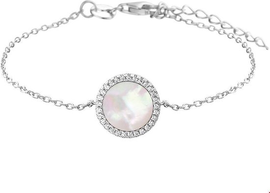 The Jewelry Collection Bracelet Nacre Et Zircone 1,3 mm 16,5 + 3 cm - Argent