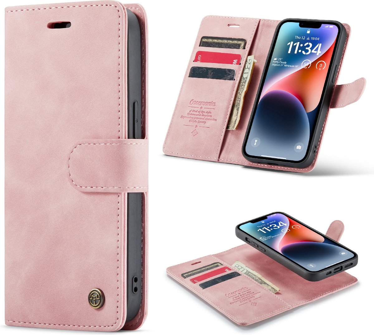 Casemania Hoesje Geschikt voor Apple iPhone 13 Pale Pink - 2 in 1 Magnetic Book Case