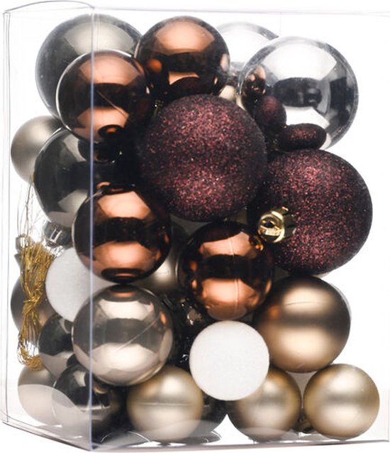 Deludere plastic kerstballen 48 stuks 3/4/5 cm bruin bruin