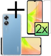 Hoes Geschikt voor OPPO A17 Hoesje Cover Siliconen Back Case Hoes Met 2x Screenprotector - Transparant