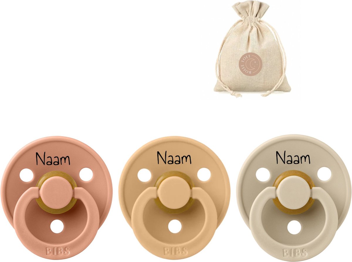 Goedkoopste BIBS fopspenen met naam | T1 | Peach, Desert sand, Vanilla | 0-6 maanden | spenen | speen | fopspeen | BolleToet speenzakje