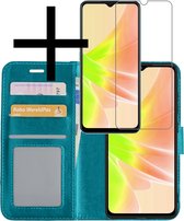 Hoes Geschikt voor OPPO A17 Hoesje Book Case Hoes Flip Cover Wallet Bookcase Met Screenprotector - Turquoise