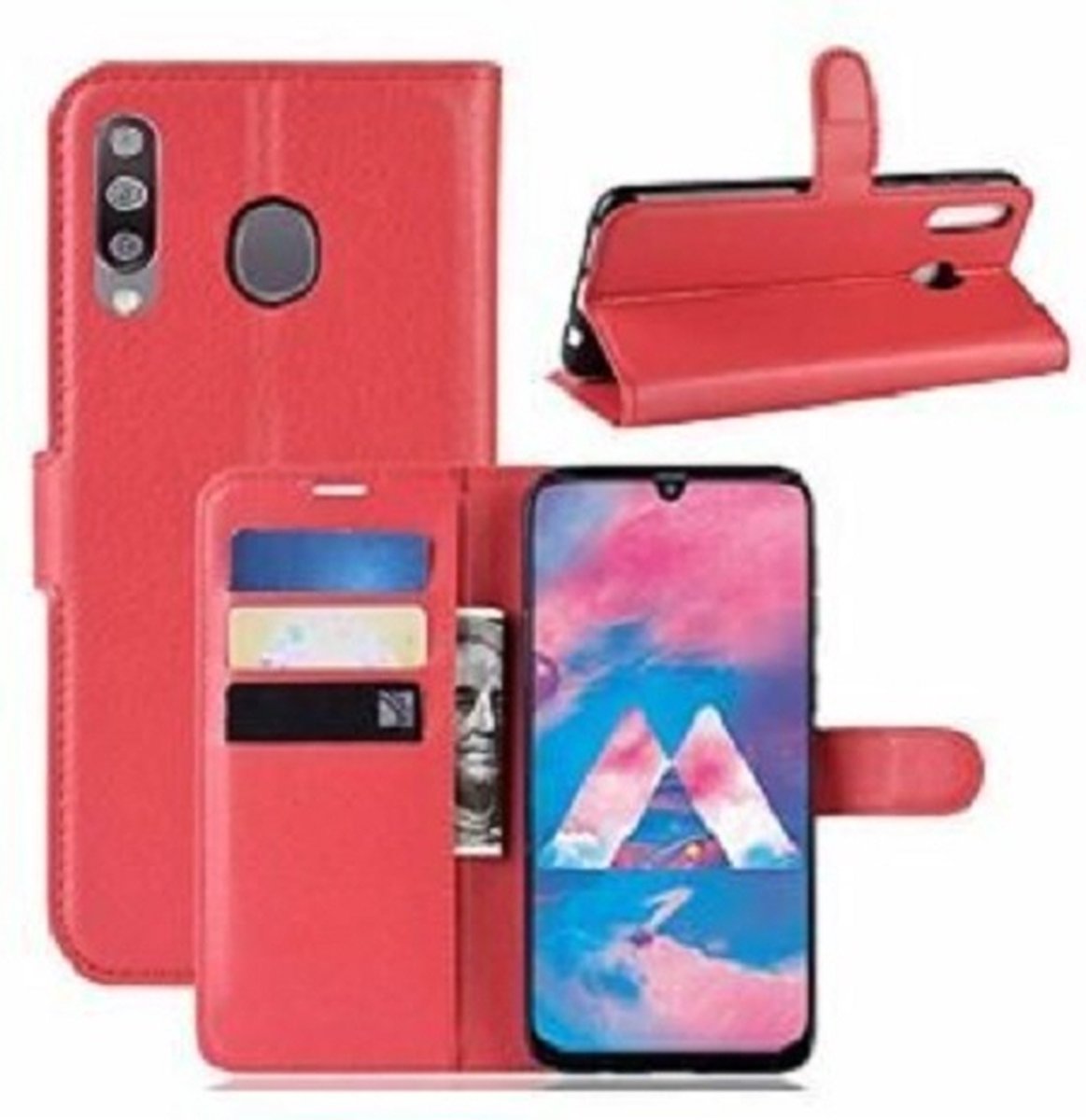 Samsung M30 Hoesje Met Pasjeshouder Bookcase Rood