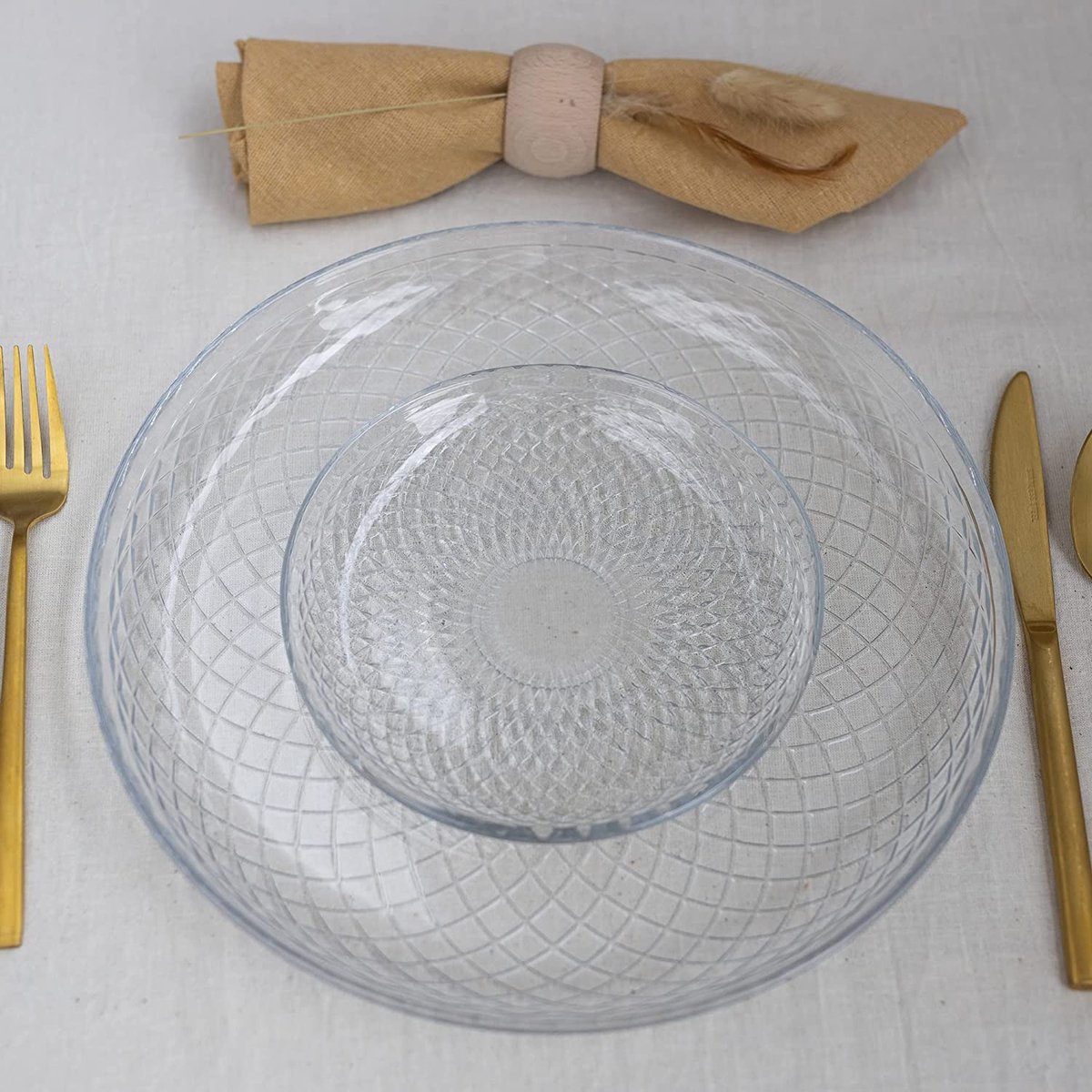 TREND FOR HOME Glazen bord set voor 4 dessertborden servies borden set transparante zijplaten serveerschalen voor salades fruitvoorgerechten | Ø 6 inch | geometrisch patroon | Elina