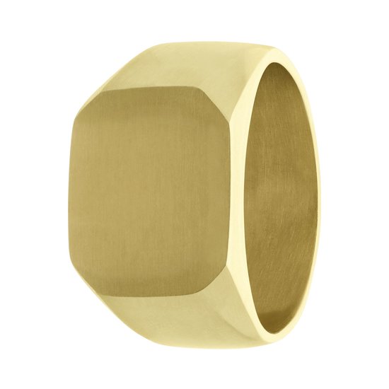 Lucardi Heren Gerecycled stalen goldplated zegelring vierkant - Ring - Staal - Goudkleurig - 21 / 66 mm