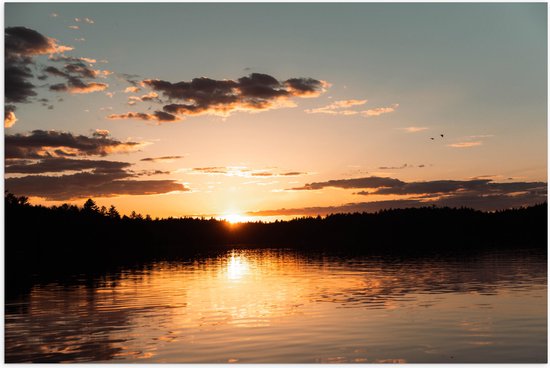 WallClassics - Poster (Mat) - Zonsondergang aan Bosrand - 150x100 cm Foto op Posterpapier met een Matte look