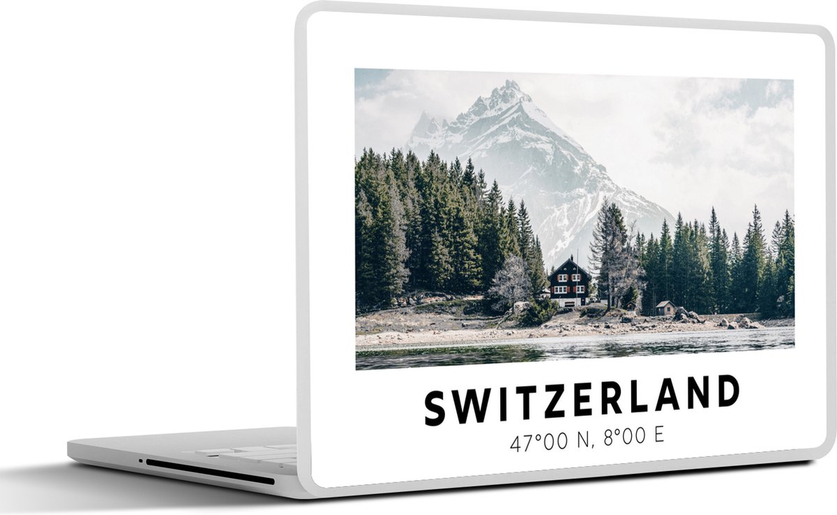 Laptop sticker - 17.3 inch - Zwitserland - Berg - Chalet - Groen - 40x30cm - Laptopstickers - Laptop skin - Cover