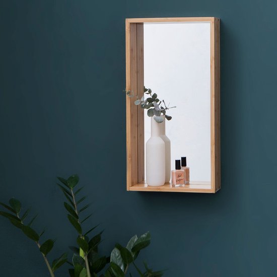 Cube en bambou avec miroir, taille M, taille: L26xW9xH50 cm, naturel | bol