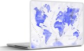 Laptop sticker - 11.6 inch - Wereldkaart - Waterverf - Blauw - 30x21cm - Laptopstickers - Laptop skin - Cover