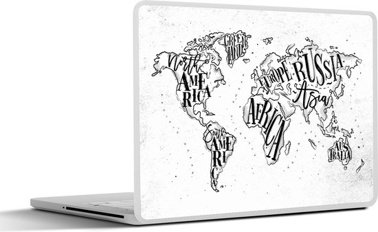 Sticker pour ordinateur portable - 11,6 pouces - Wereldkaart - Wit - Zwart
