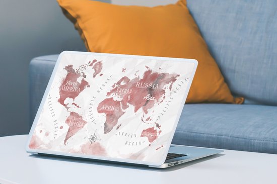 Sticker pour ordinateur portable - 15,6 pouces - Wereldkaart - Peinture - Rose