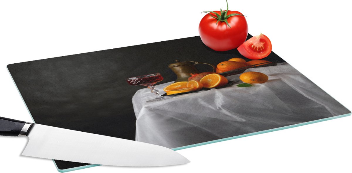 Glazen Snijplank - 39x28 - Stilleven - Mandarijnen - Wijn - Snijplanken Glas