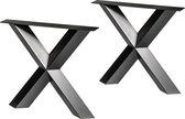Stalen set X (2x)  Diamant Tafelpoten Zwart Koker 8 x 8 - Metalen Tafel Onderstel X TWISTED