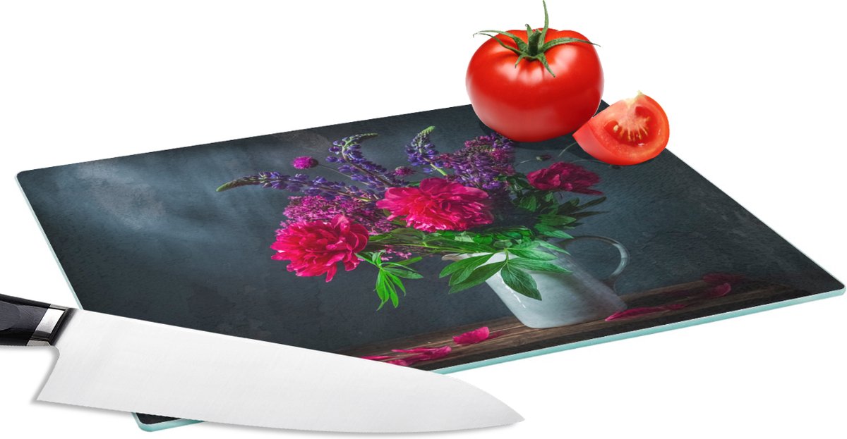 Glazen Snijplank - 28x20 - Kleuren - Pioenroos - Stilleven - Snijplanken Glas