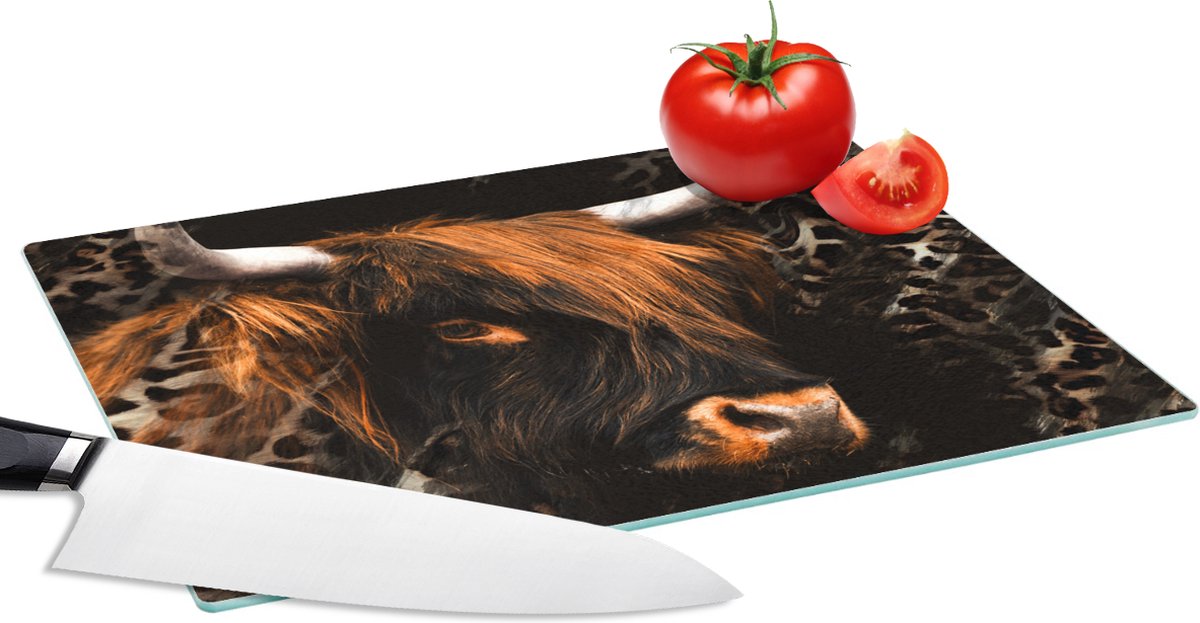 Glazen Snijplank - 28x20 - Schotse hooglander - Vacht - Panterprint - Snijplanken Glas