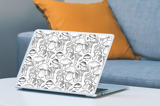 Sticker pour ordinateur portable - 15,6 pouces - Champignon - Zwart et Wit - Motifs - 36 x 27,5 cm - Autocollants pour ordinateur portable - Skin pour ordinateur portable - Housse