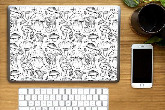 Sticker pour ordinateur portable - 15,6 pouces - Champignon - Zwart et Wit - Motifs - 36 x 27,5 cm - Autocollants pour ordinateur portable - Skin pour ordinateur portable - Housse