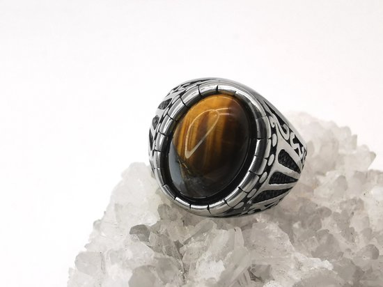 RVS ovale edelsteen ring met Tijgeroog edelsteen maat 23. Geweldig cadeau te geven of zelf dragen.