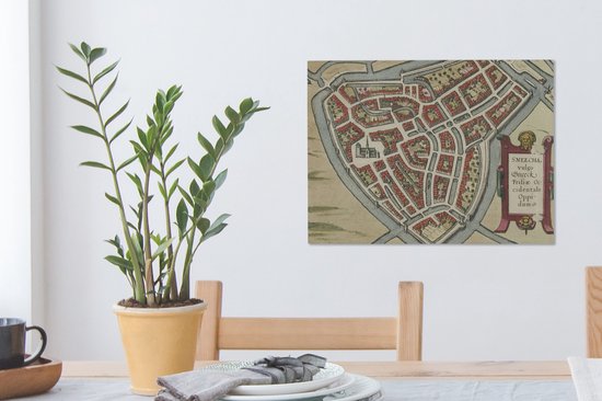 Canvas Schilderij Kaart - Sneek - Historisch - 40x30 cm - Wanddecoratie