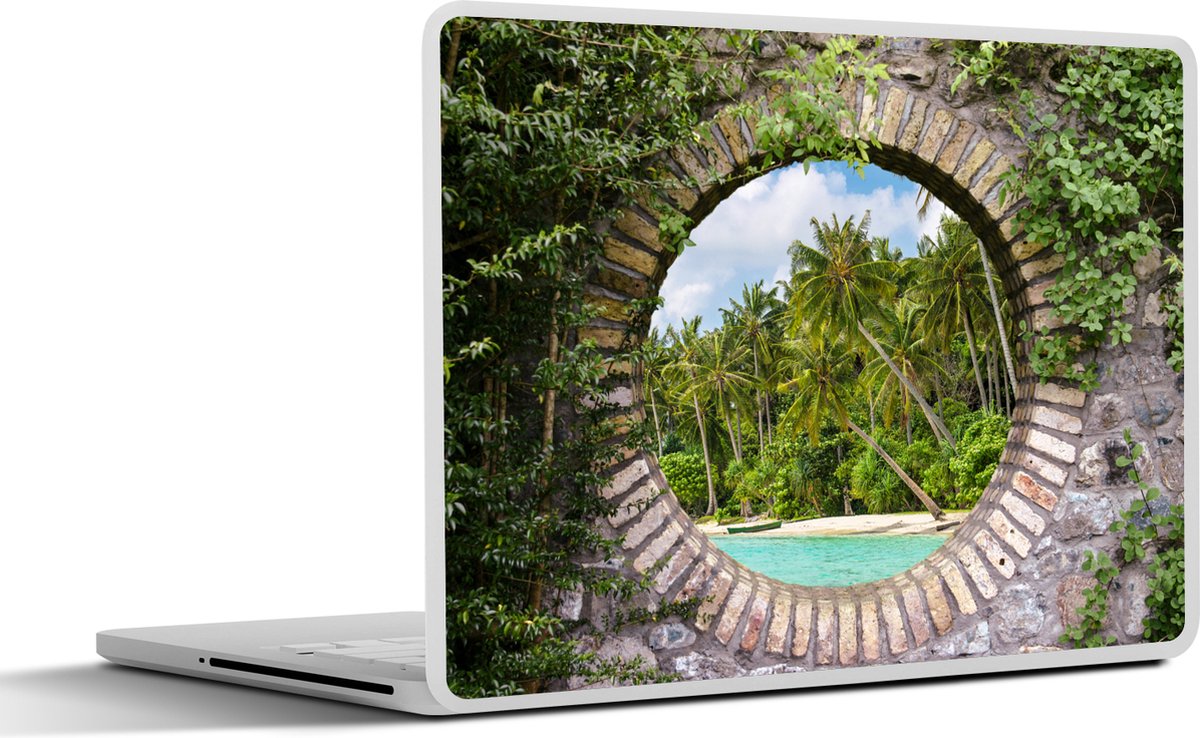 Laptop sticker - 12.3 inch - Doorkijk - Palm - Tropisch - Strand - zee - 30x22cm - Laptopstickers - Laptop skin - Cover