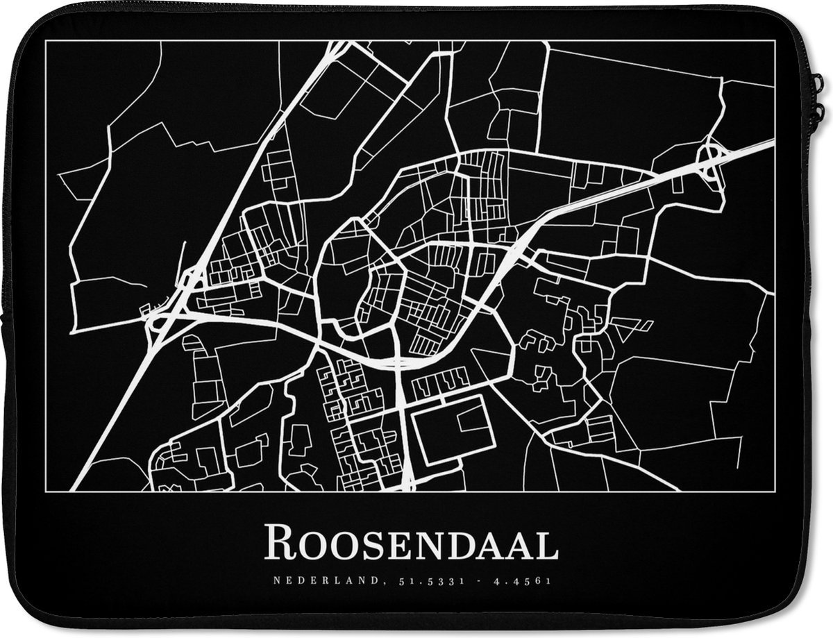Laptophoes 15.6 inch - Roosendaal - Kaart - Stadskaart - Plattegrond - Laptop sleeve - Binnenmaat 37x26 cm - Zwarte achterkant - Stadskaart