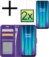 Hoes Geschikt voor OnePlus Nord CE 2 Lite Hoesje Book Case Hoes Flip Cover Wallet Bookcase Met 2x Screenprotector - Paars